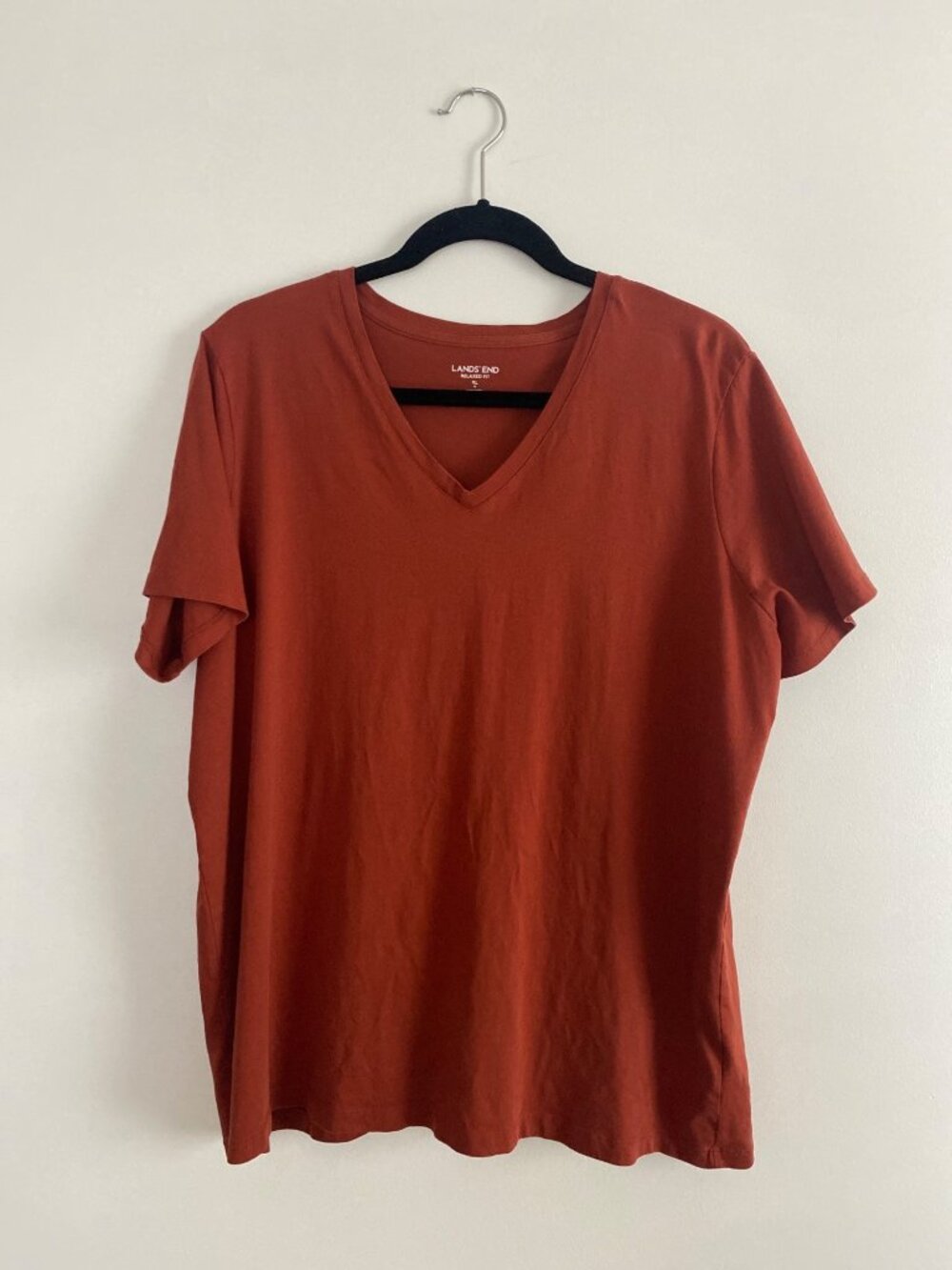 Lands' End Women's Relaxed Fit V-Neck T-Shirt Rust Size XL